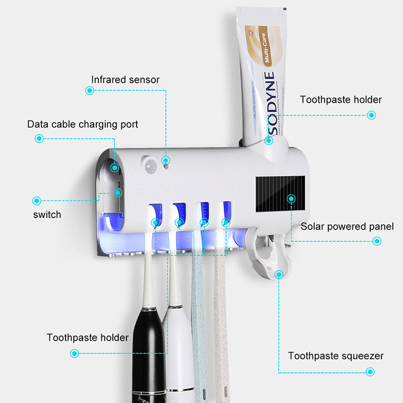 Intelligent UV Toothbrush Sterilizer – automatisk tandborsthållare med UV-desinfektion och tandkrämspress