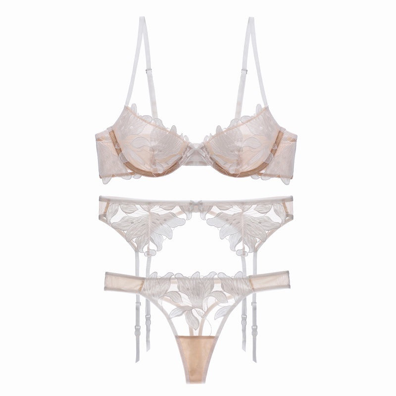 Ultra-thin Mesh Lace Bra Set – 3-delars Underklädesset för Kvinnor